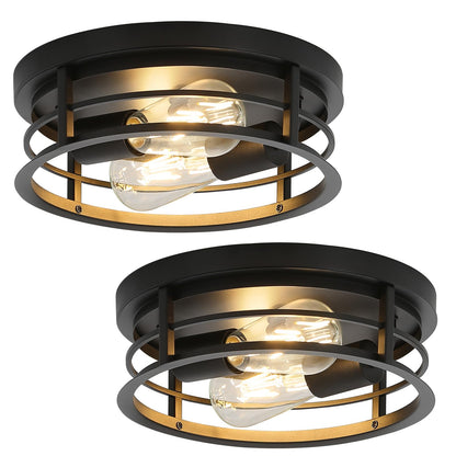 piano7797 Industrial Ceiling Light Fixtures,2-Light Hallway Light Fixtures Ceiling, Black Flush Mount Ceiling Light Fixture,Light Fixture Ceiling Mount for Farmhouse,Kitchen, Bedroom 2 Pack