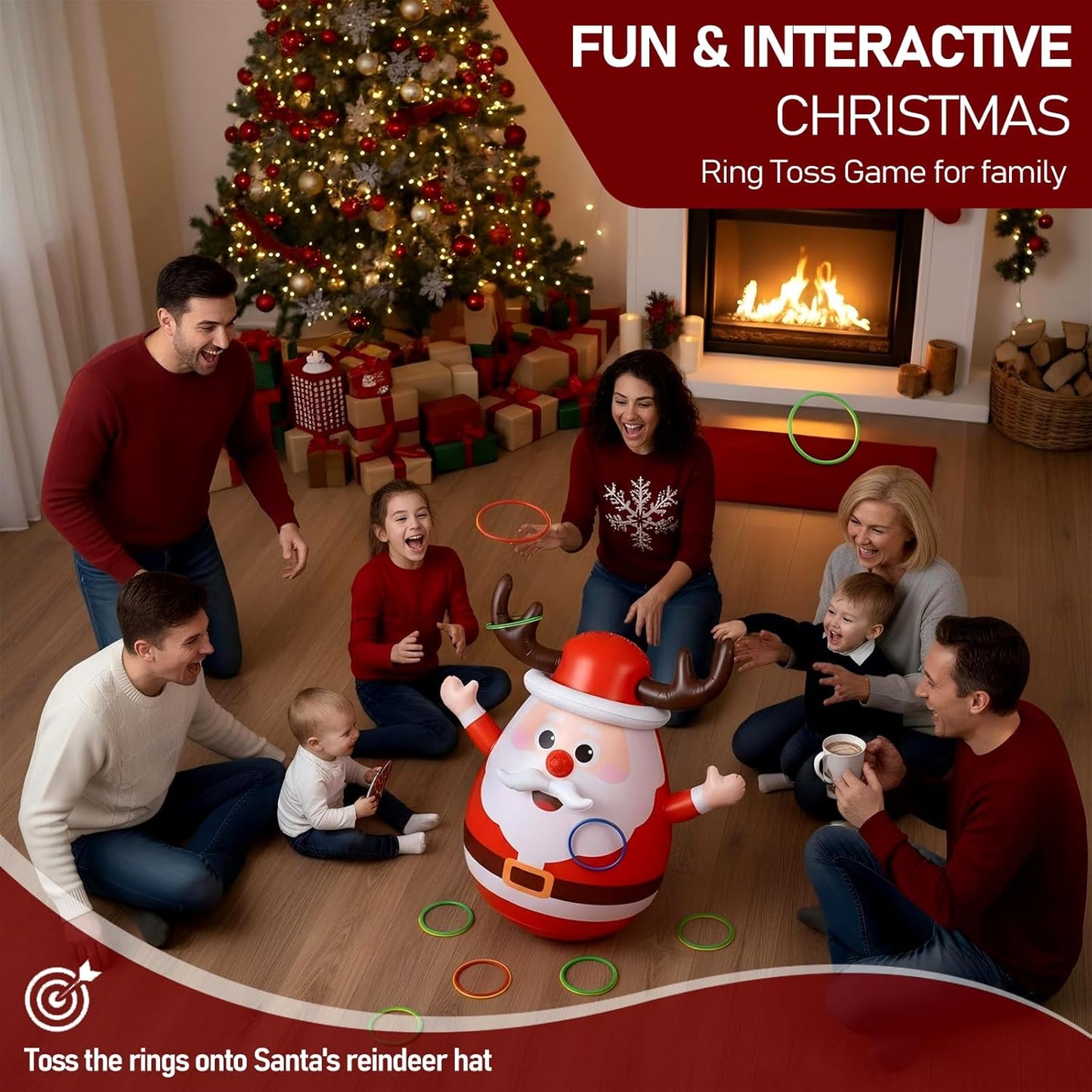 Regine Switzerland Inflatable Santa Reindeer Ring Toss Game - Fun Holiday Party Activity for Kids & Adults
