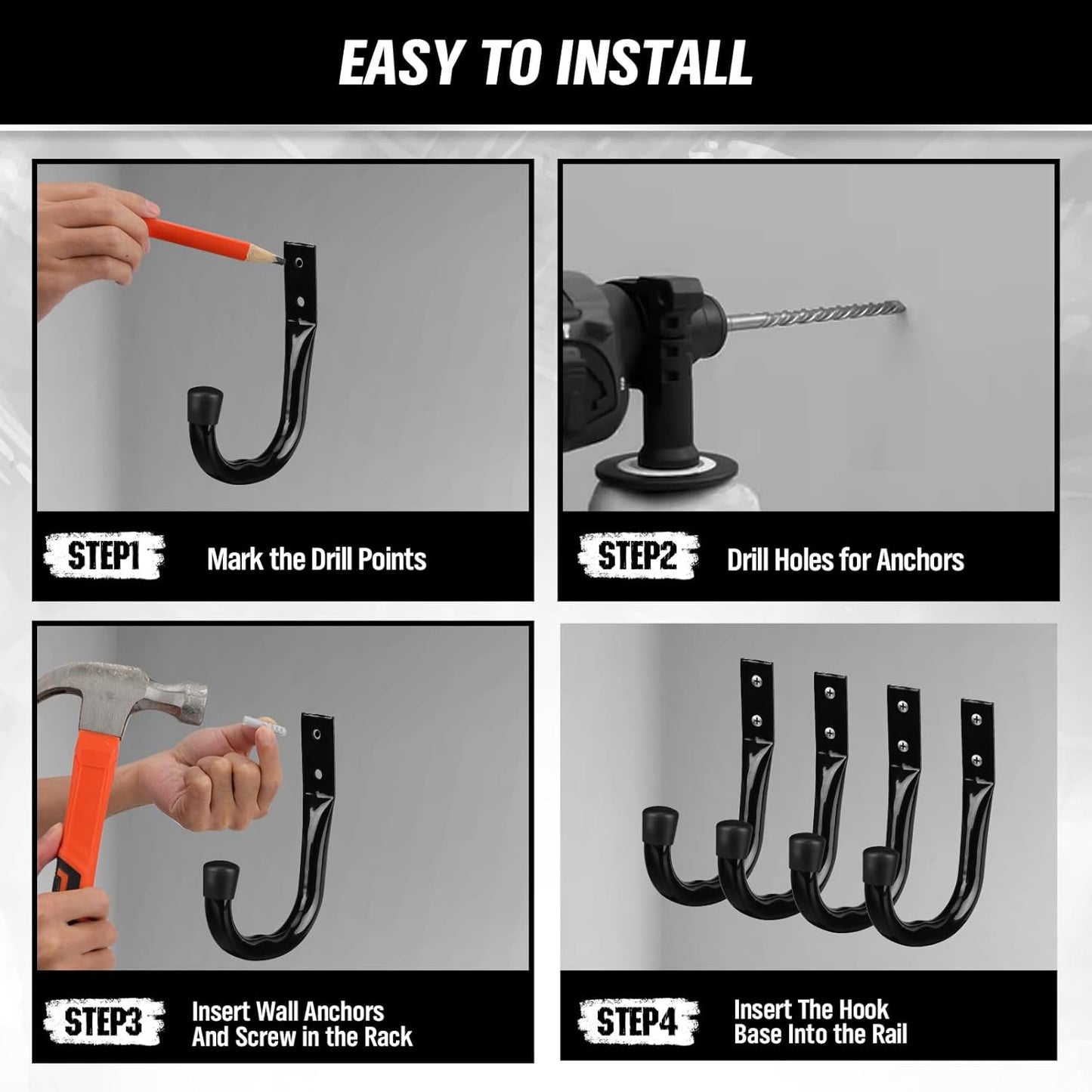 SWANLAKE Garden Tools | 12-Piece Heavy Duty Garage Storage Hooks Set - Utility Bike Wall Hooks