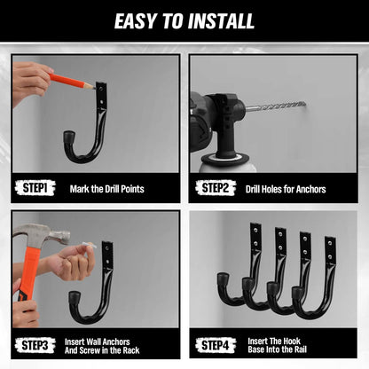 SWANLAKE Garden Tools | 12-Piece Heavy Duty Garage Storage Hooks Set - Utility Bike Wall Hooks