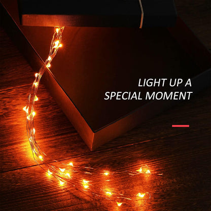 Ariceleo Mini Halloween Fairy Lights - Battery Operated Copper Wire String Lights | 16ft Orange for Bedroom & Party Decor