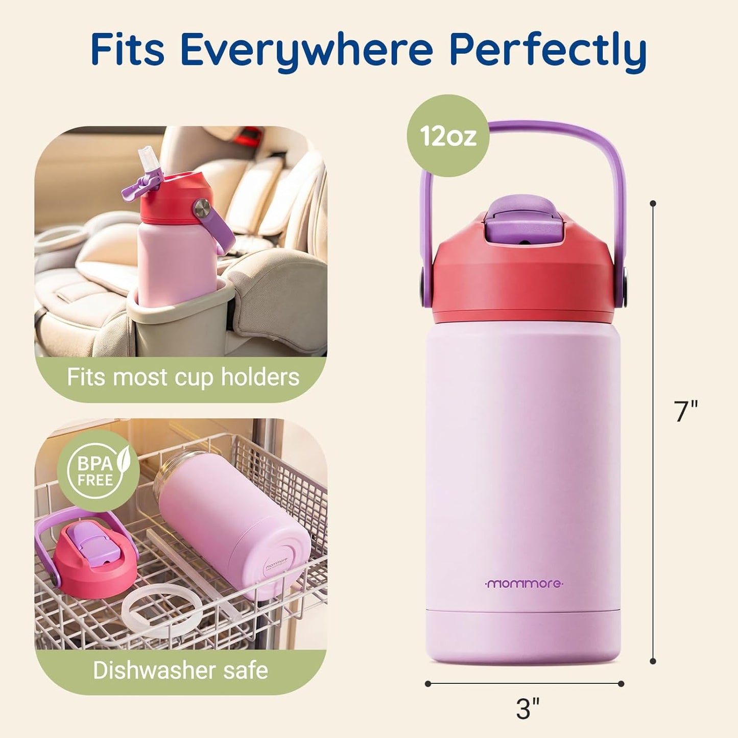 Mommore Kids Water Bottle - 12 Oz Insulated Stainless Steel, Leakproof & BPA-Free, Unicorn Design