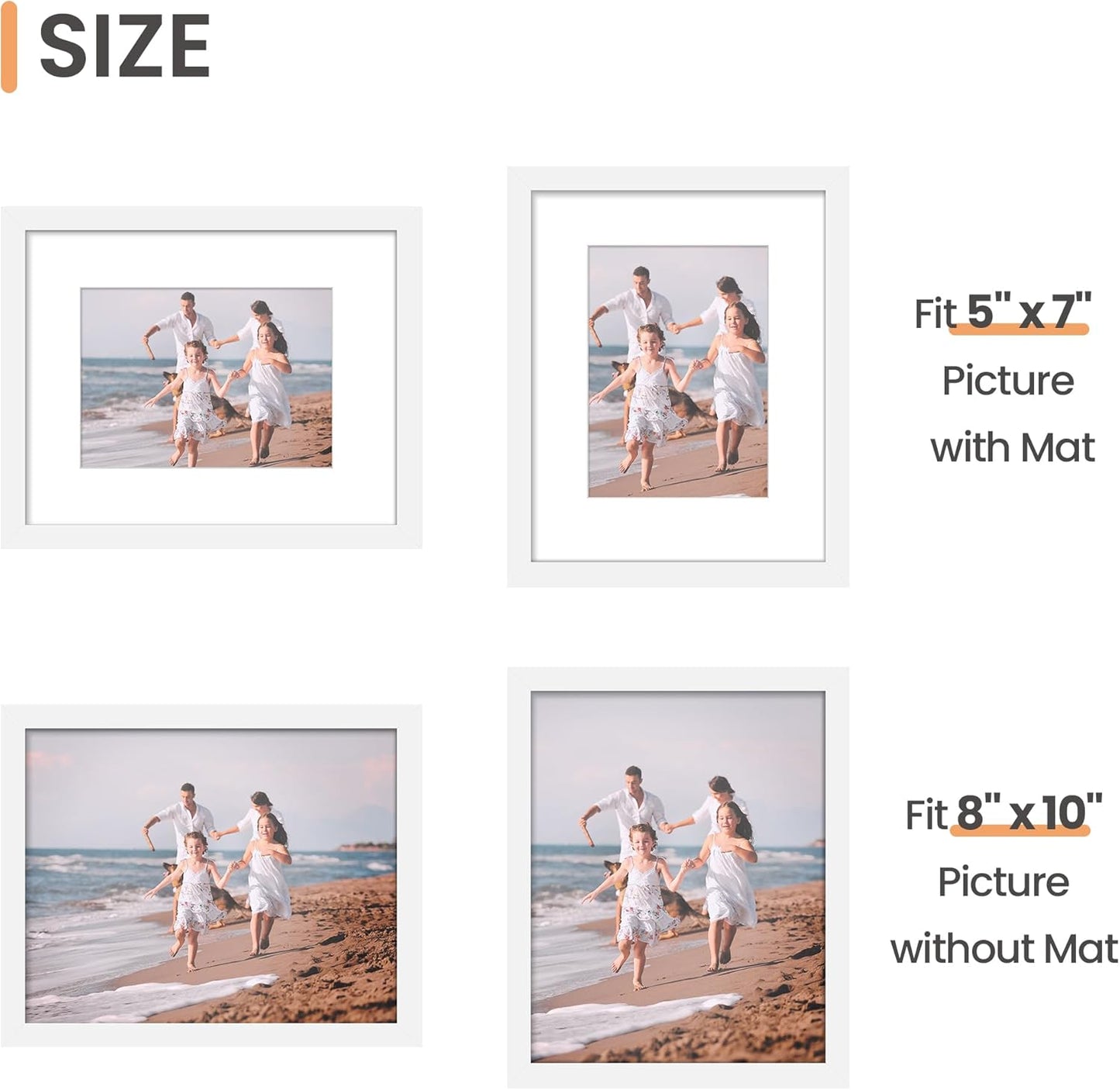 Upsimples 8x10 Picture Frame Set of 5 - Versatile Wall Gallery Frames for 5x7 or 8x10 Photos | White