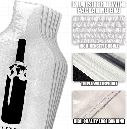 QPEY 6 Set Wine Bottle Travel Protector Bags, Resealable Wine Sleeves For Suitcase Luggage, Double Layer Wine Skins For Airplane Leak Proof