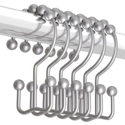 Titanker Shower Curtain Hooks Rings, Rust-Resistant Metal Double Glide Shower Hooks for Bathroom Shower Rods Curtains, Set of 12 Hooks - Space Silver