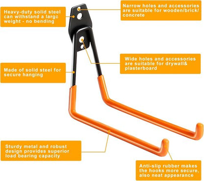 KURUI Heavy Duty Garage Hooks - 2 Pack Metal Wall Mount Utility Hooks for Ladder & Tool Storage