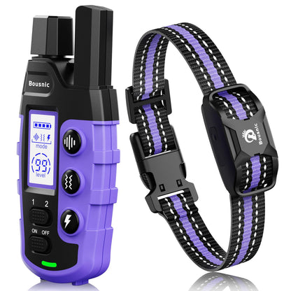 Bousnic Dog Shock Collar - 3300Ft Training Collar with Remote for 5-120lbs Small Medium Large Dogs Rechargeable Waterproof e Collar with Beep (1-8), Shake(1-16), Safe Shock(1-99) Modes (LightPurple)