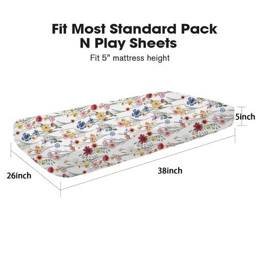 Little Grape Land Pack and Play Sheets Mini Crib Sheets Soft Breathable Pack N Play Sheets, Playard Fitted Sheet 2 Pack Stretchy Fits 38"x26" Playard Mattress, Spring Flower
