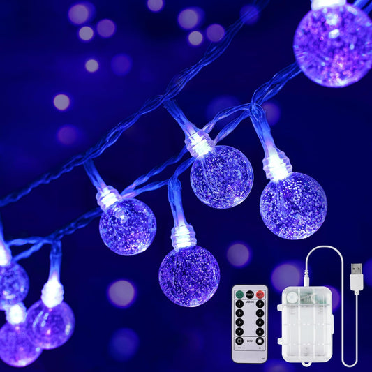 OMIKA Globe Fairy Lights - 15Ft 30LED Battery Operated UV Black String Lights | Waterproof Indoor/Outdoor Decor
