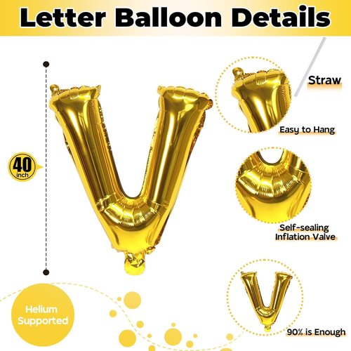 Gold Alphabet Balloons - 40 Inch Custom Name Helium Foil Letters for Men's Birthday Party Decor