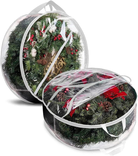 ProPik Christmas Wreath Storage Bag - Waterproof Clear PVC Container for 48-Inch Wreaths - 2 Pack with Handles