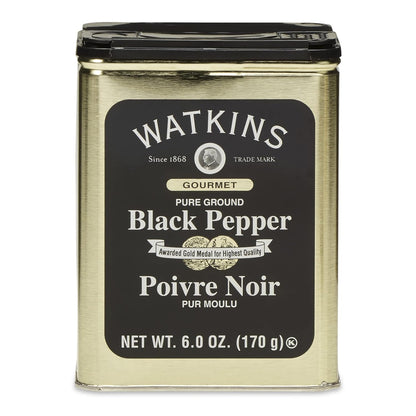 Watkins Gourmet Black Pepper Spice Tin - Pure Ground Flavor, 6 oz. | Perfect for Cooking