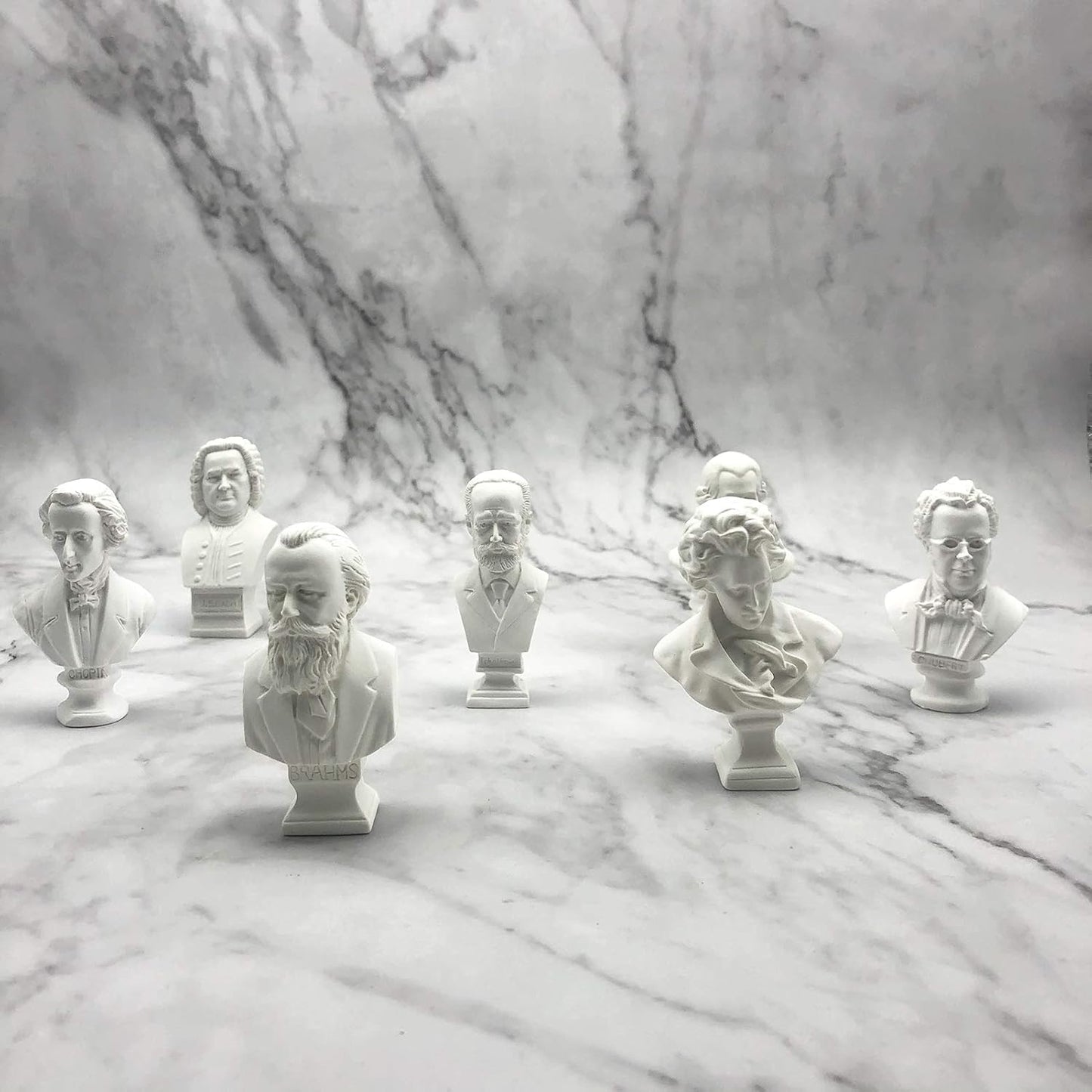 Skiennix Classic Mini 2.7” Greek Bust | Beethoven Sculpture - Home Décor Resin Figure Set (7 Pieces)