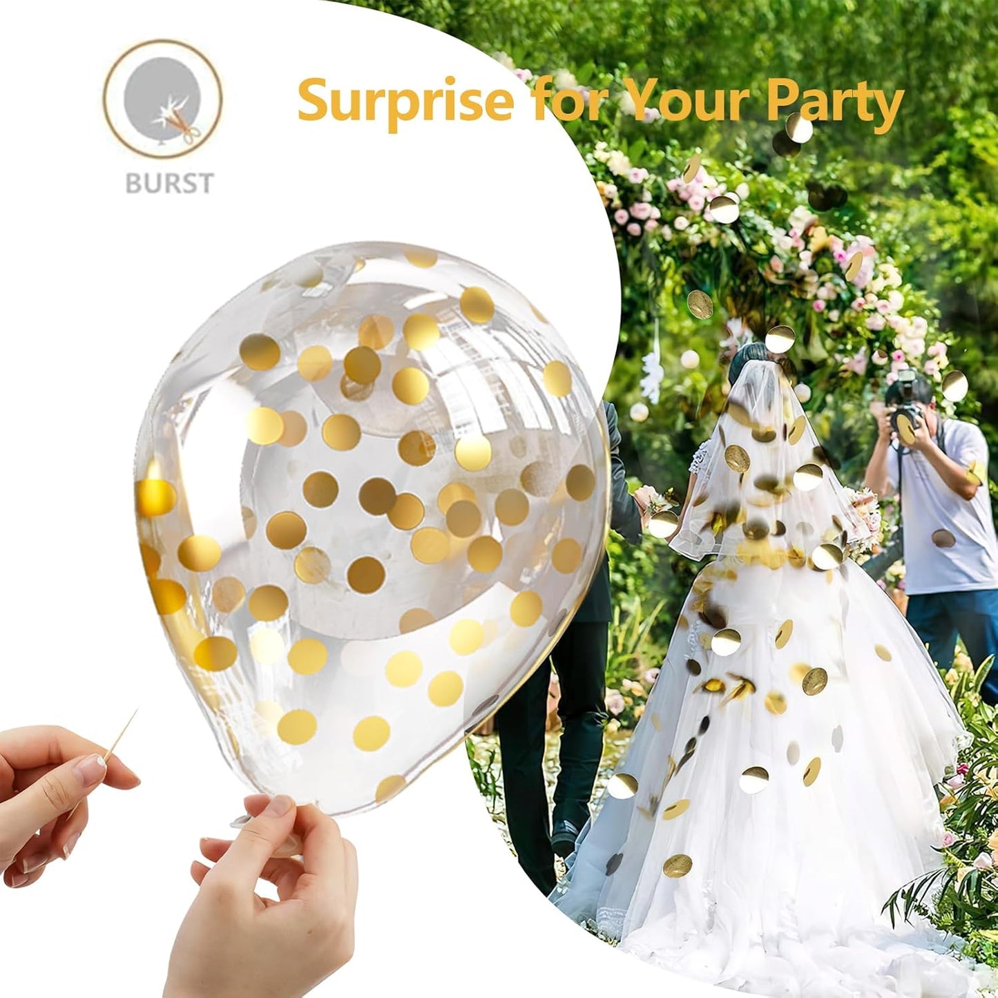 Bezente White Gold Balloon Arch Garland Kit - 100Pcs Metallic Chrome & Gold Confetti for Weddings & Parties