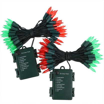 WATERGLIDE 50 LED Outdoor Christmas Lights - 16FT Battery Operated Mini String Lights | Waterproof Red & Green with 8 Modes & Timer for Holiday Decor