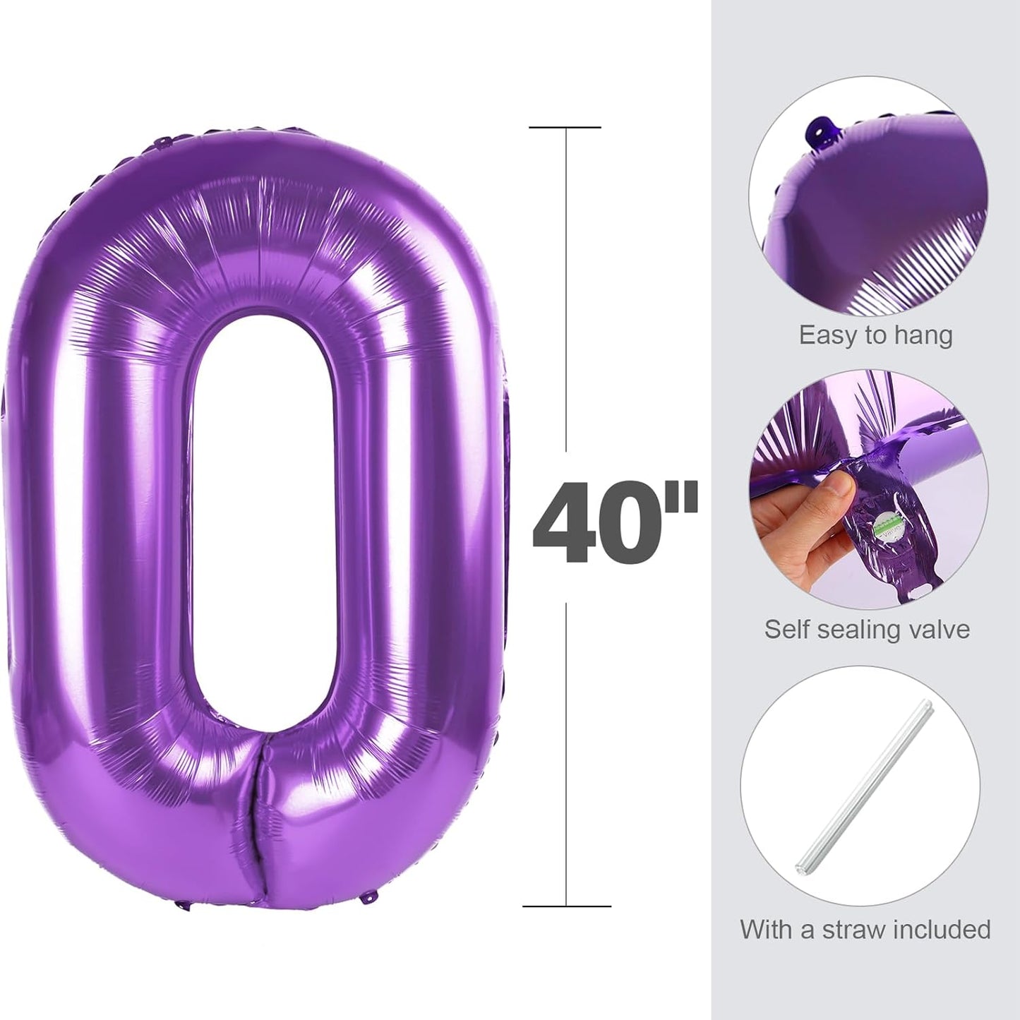 Regine Switzerland 40-Inch Purple Number Balloon - Happy Birthday Decoration for Kids & Anniversaries