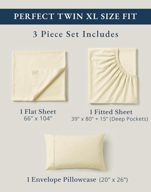 LANE LINEN Twin XL Sheets Set - 100% Organic Cotton Percale, Ultra Soft & Breathable, Fits Mattresses Up to 15" Deep - Natural