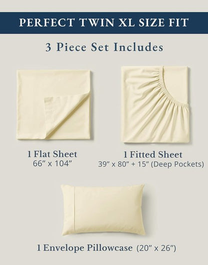 LANE LINEN Twin XL Sheets Set - 100% Organic Cotton Percale, Ultra Soft & Breathable, Fits Mattresses Up to 15" Deep - Natural