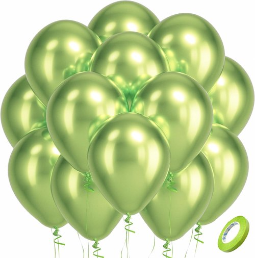 Bezente Metallic Green Balloons - 100 Pack 12-Inch Round Helium Balloons for Summer Celebrations