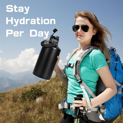 Skiennix 1 Gallon Insulated Water Bottle - Leak Proof Stainless Steel Jug with 2-in-1 Lid & Paracord Handle
