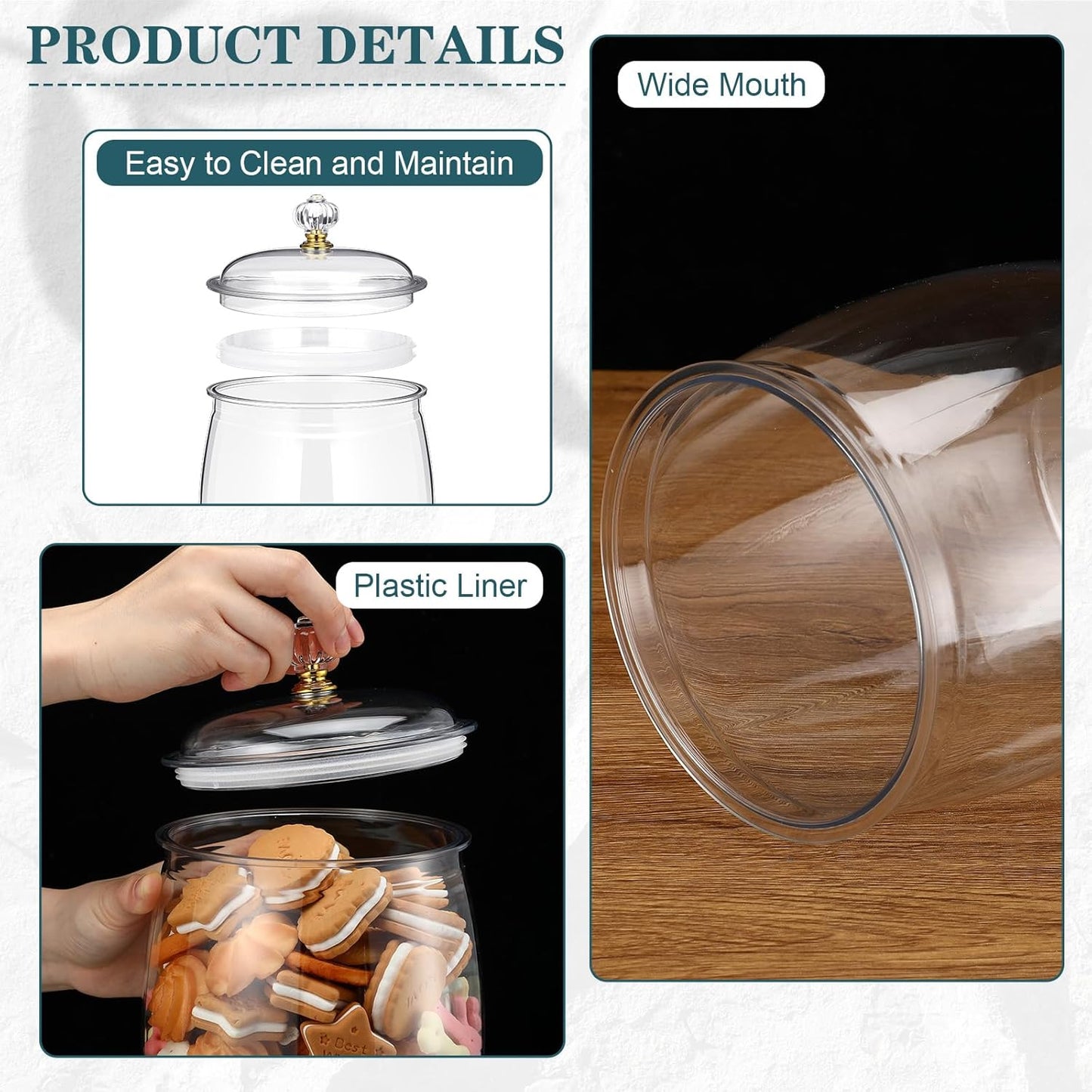 Nuogo 6 Pcs Clear Plastic Candy & Cookie Jars - Airtight Decorative Storage Canisters | 42 oz Classic