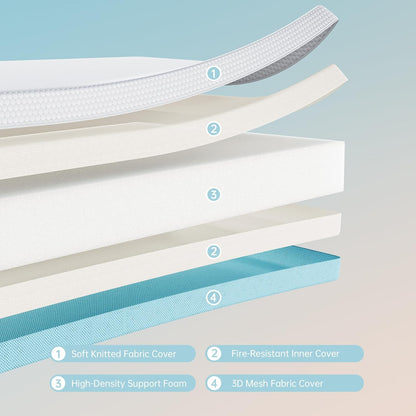 TeQsli Crib Mattress - Memory Foam Toddler Mattress with Breathable, Washable Cover | Standard Size 52 x 27.6 x 4.5 Inch