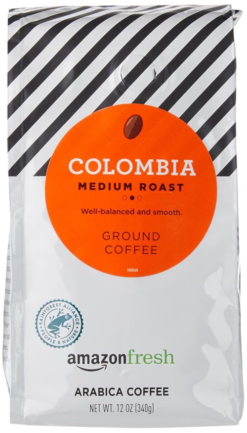Colombia Ground Coffee by Amazon Fresh - Medium Roast, 12 Ounce Bag for Rich Flavor