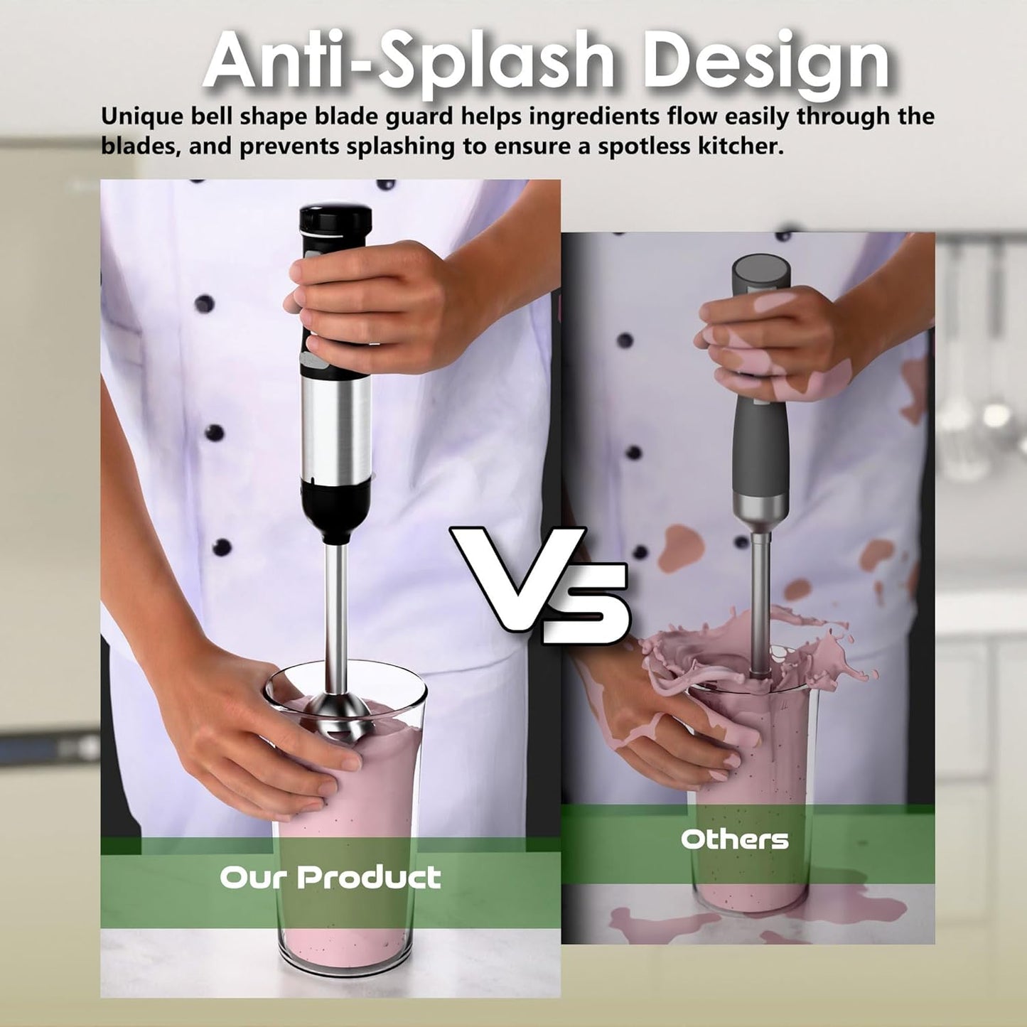 Skiennix Cordless Immersion Hand Blender - 5-in-1 Variable Speed, Rechargeable 2000mAh Battery, BPA-Free Accessories Included