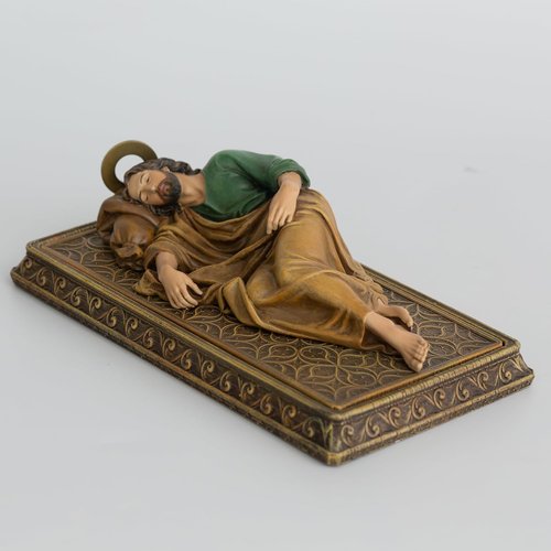 Buildclassic Saint Joseph Sleeping Statue - Hand-Painted Religious Decor with Metal Halo & Prayer Card Holder | 8.8" L, Dark Full Color