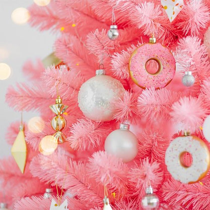 Juegoal 6 FT Artificial Christmas Tree - Spruce Hinged Design with 300 LED Warm White Lights | 8 Lighting Modes, Pink