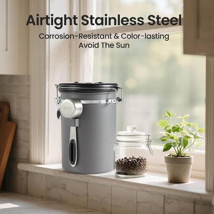 Veken Coffee Canister - Airtight Stainless Steel Storage Container with Date Tracker & Scoop | 22oz Gray