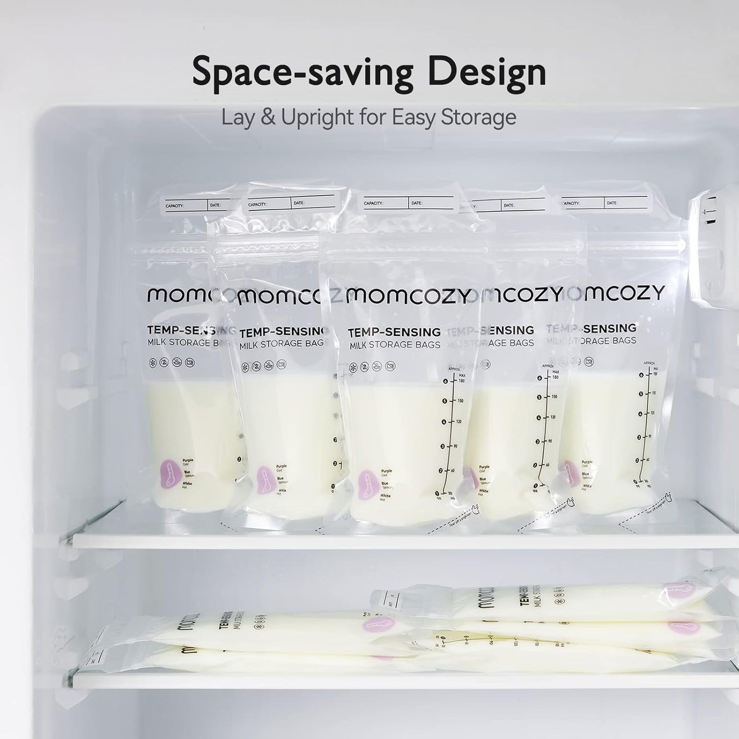 Momcozy Breastmilk Storage Bags - Temp-Sensing, No-Leak Design | 6 Ounce, 120 Count Pouches