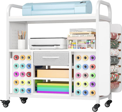 Skiennix Craft Organization Cart - Rolling Storage Table with Vinyl Roll Holder & Drawer | Large, Versatile Design