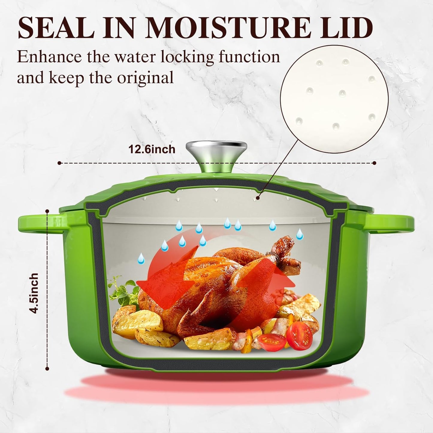 Umite Chef 5QT Enameled Cast Iron Dutch Oven - Heavy-Duty Cookware for Baking, Braising & Roasting | Green