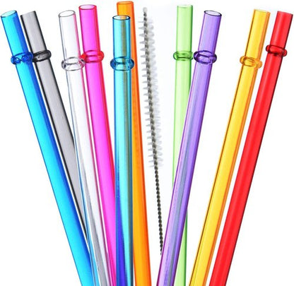 ALINK Reusable Plastic Straws - Extra Long Colorful Tritan Replacement Straws for Stanley Cups | Set of 10 with Brush