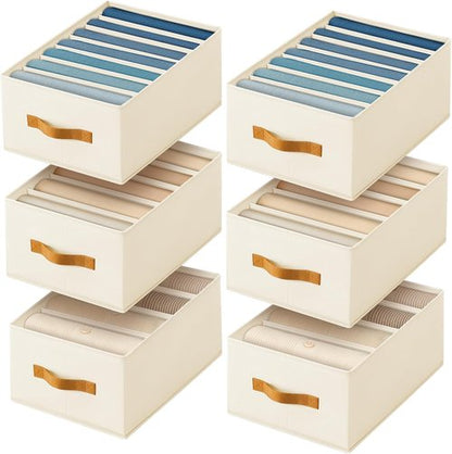 Homsorout Clothes Organizers - Foldable Fabric Jeans Organizer with Handles | 6 Pack, Beige