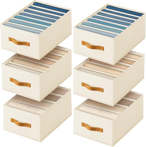 Homsorout Clothes Organizers - Foldable Fabric Jeans Organizer with Handles | 6 Pack, Beige