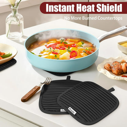 Skiennix Oven Mitts and Pot Holder Set - 500°F Heat Resistant Silicone Grip | 6-Pack Black Cotton Kitchen Essentials