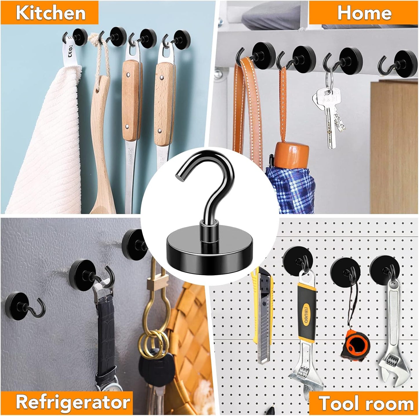 MIKEDE Heavy-Duty Black Magnetic Hooks - 85Lbs Strength for Cruise Cabins & Kitchen | Pack of 10