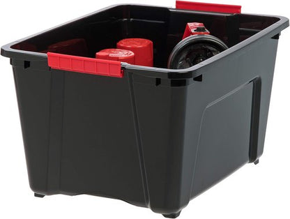 IRIS USA Plastic Storage Box with Lid & Latches - 30L (32 QT) - Durable, BPA-Free, Black | 4 Pack
