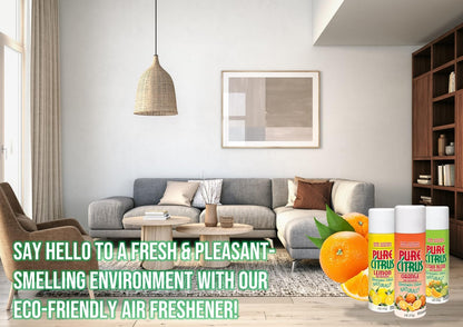 Pure Citrus Non-Aerosol Air Freshener Spray, 4 oz (Orange, Lemon & Citrus Blend), 2 Packs Each Bundled with 1 Pack DU-MOST Walnut Hand Scrub Travel Size, 4 oz