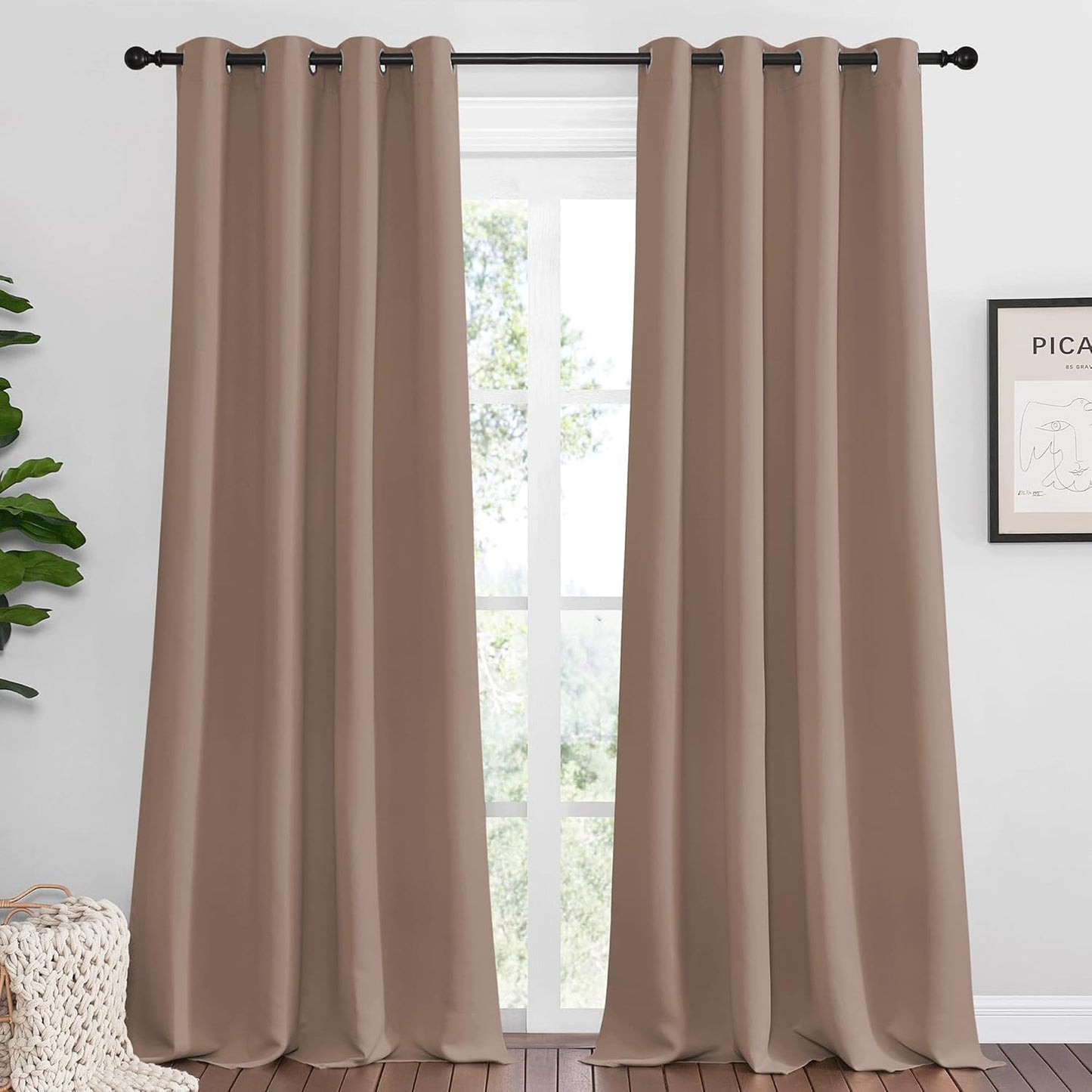 NICETOWN Blackout Curtains - Thermal Insulated Drapes Set of 2 | 55x102 Inch, Cappuccino