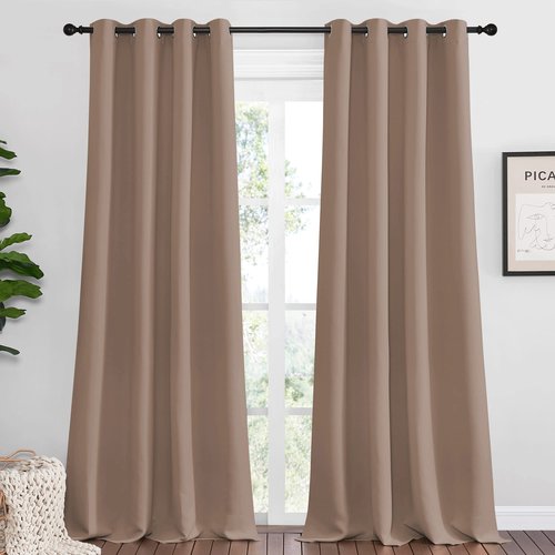 NICETOWN Bedroom Blackout Curtains and Drapes, Set of 2, 55 by 108 Inch, Cappuccino, Window Treatment Thermal Insulated Solid Grommet Blackout Draperies for Bedroom