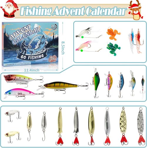 Advent Calendar 2025 - 24 Days Christmas Countdown Fishing Lures Set | Perfect Gifts for Teens & Adults