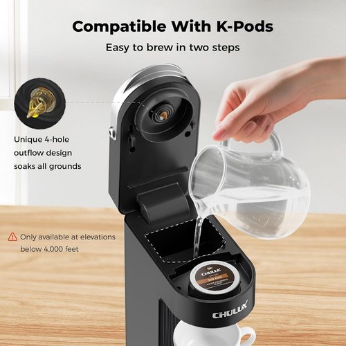 CHULUX Single Serve Coffee Maker - Compact K-Cup Brewer with 6 to 12oz Brew Sizes | Fits 7.3" Travel Mugs