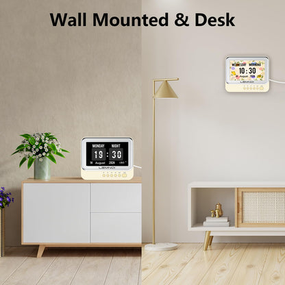 Lemnoi Dementia Clock,Digital Calendar Clock with Day and Date,Alzheimer's Calendar for Seniors Elderly Memory Loss, 15 Alarms 15 Medicine Reminders,Customizable Auto Dimmable,Auto DST(7in White)