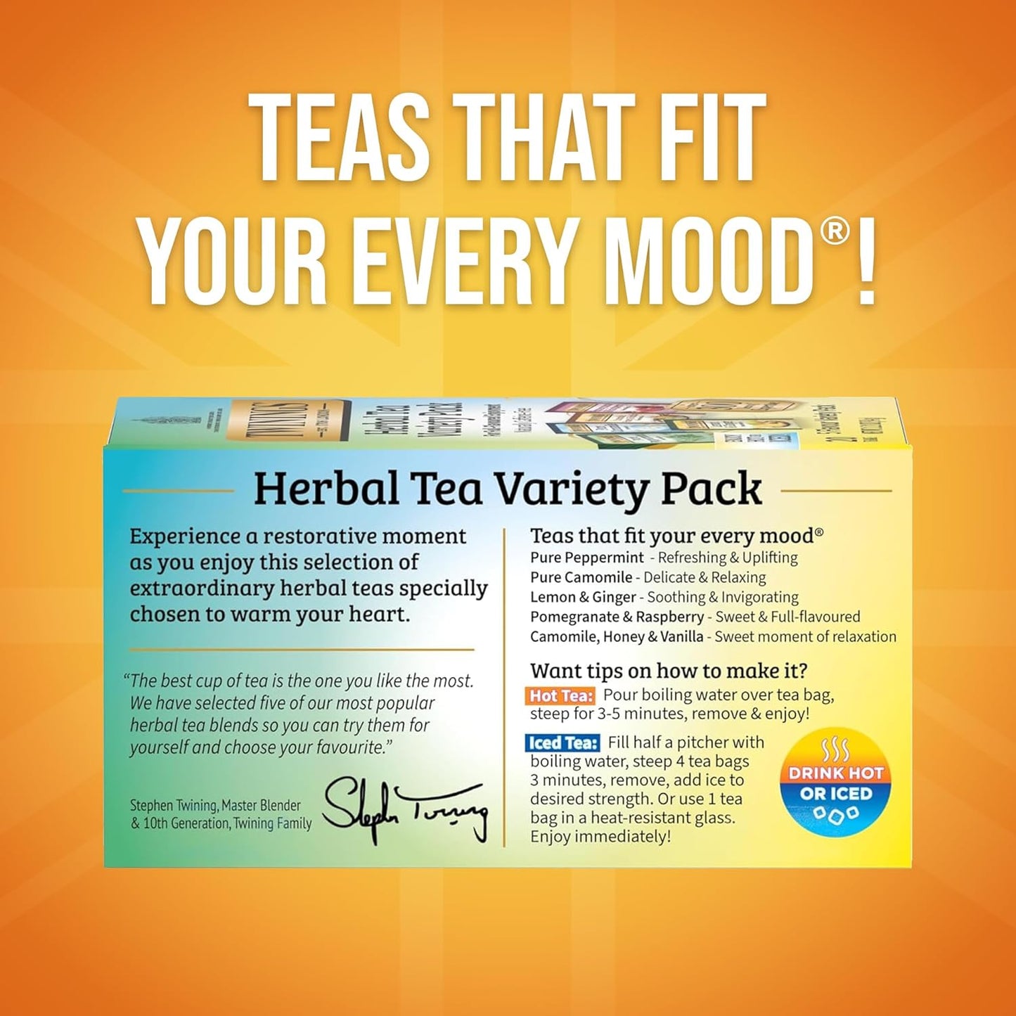 Twinings Herbal Tea Variety Pack - 20 Count (Pack of 6) | 5 Flavours, Naturally Caffeine-Free, Enjoy Hot or Iced