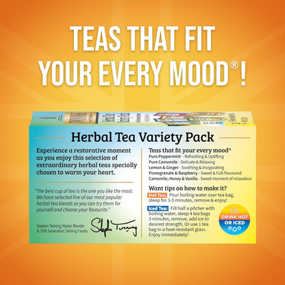 Twinings Herbal Tea Variety Pack, 20 Count (Pack of 6), Formerly Assorted Herbal, Includes 5 Flavours, Naturally Caffeine-Free, Enjoy Hot or Iced, 120 Teabags