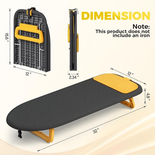KINGBOARD Mini Ironing Board - Foldable Tabletop Design with Iron Mat for Easy Travel | 12x32 Black