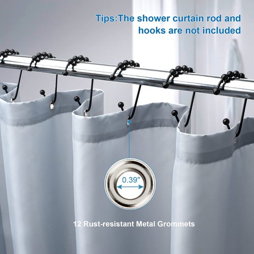 Amazer Light Gray Shower Curtain Liner, Light Gray Fabric Shower Liner, 2-in-1 Bathroom Shower Curtain and Liner, 12 Grommet Holes, Water Proof, Machine Washable, Hotel Quality, 72 x 72 Inches